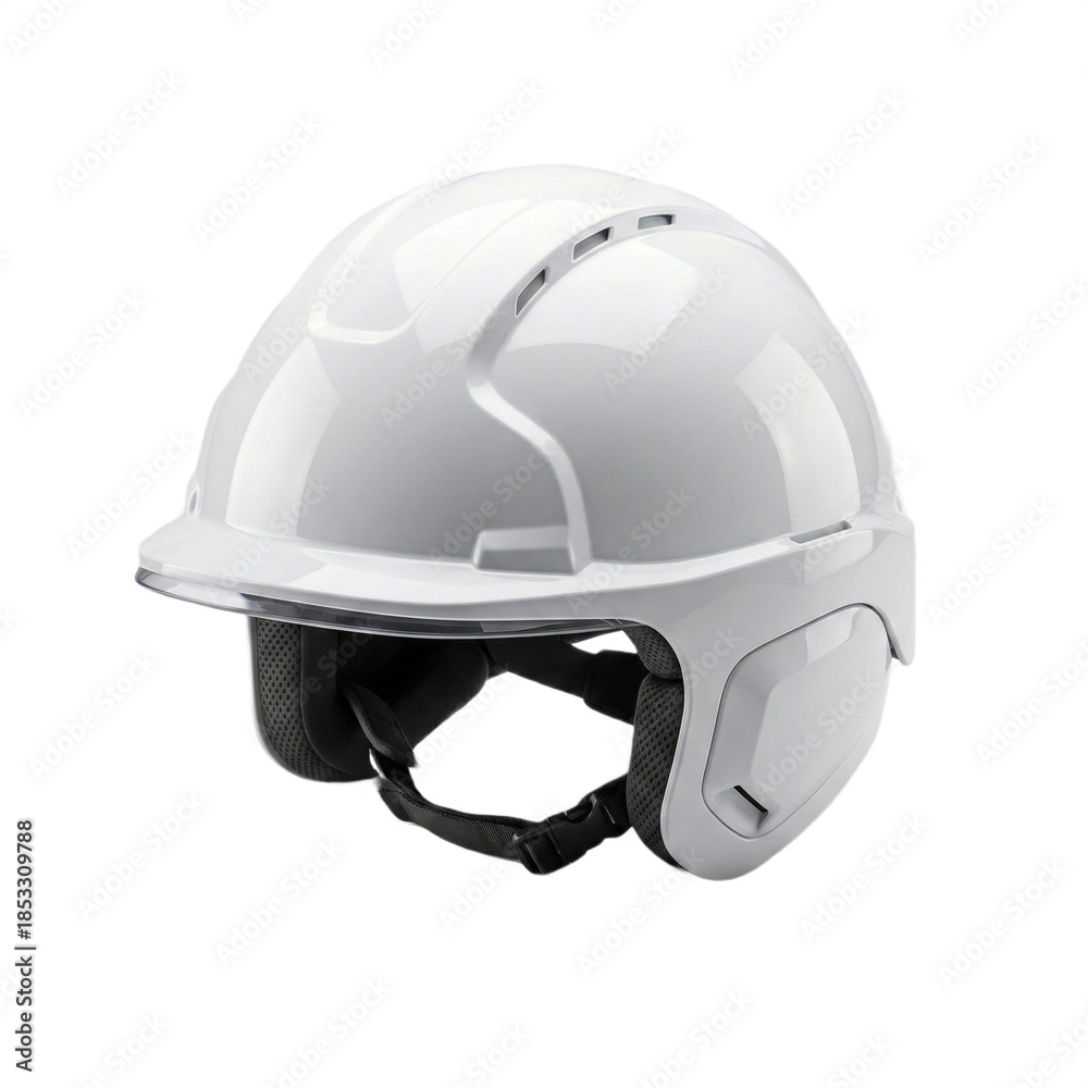 Naklejka premium A modern white safety helmet for head protection, transparent background
