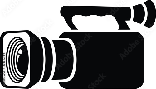 Solid black silhouette icon of a professional video camcorder with a large lens and top handle.