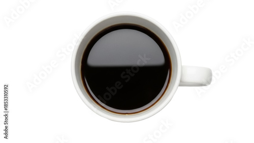 Photos Overhead view of a cup of black coffee isolated PNG, dark roast beverage on tran