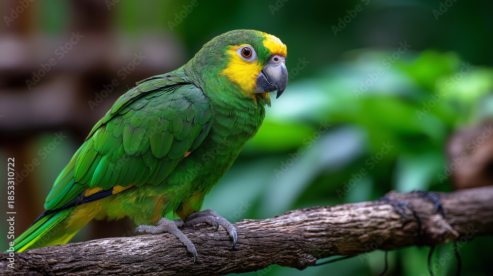 Obraz premium Endemic parrot species of island nation, colorful bird, native wildlife, ornithology photography, tropical fauna, defocused natural habitat background, with copy space