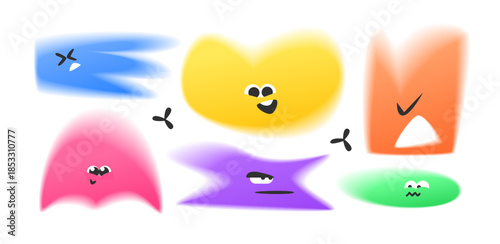 Abstract Emotion Sticker Set with Gradient Character Shapes, Soft Blurred Edges and Expressive Forms Showing Joy, Love, Calm, Sadness, Anger and Inner Feelings for Creative Use