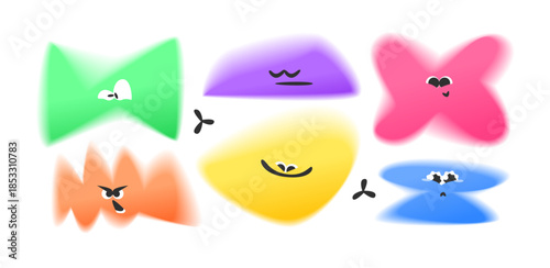 Abstract Emotion Characters Shapes Set with Disgust, Calm, Inspiration, Love, Pleasure, Joy, Sadness and Anger. Soft Gradient Forms with Blurred Edges for Stickers, Emoji, UI and Creative Projects