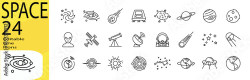 Space icon set. Editable stroke.