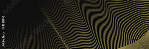 Abstract luxury with shining gold lines waves on black background. Futuristic background of flowing gold lines. suit for bussines, banners