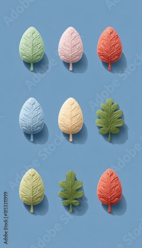 Nine Miniature Leaves in a Whimsical Foliage Arrangement, Perfect for Crafting and Creative Projects