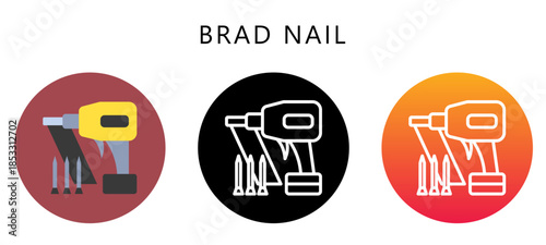 Brad Nail Multi Style Icon, Flat, Line, Glyph, Lineal, Dual Tone. Relate To Carpentry, Wood Industry. Use For Modern Concept, Ui, Ux Web And App Development.
