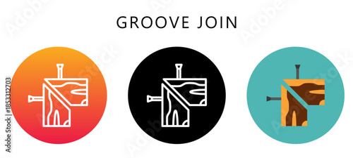 Groove Join Multi Style Icon, Flat, Line, Glyph, Lineal, Dual Tone. Relate To Carpentry, Wood Industry. Use For Modern Concept, Ui, Ux Web And App Development.