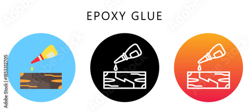Epoxy Glue Multi Style Icon, Flat, Line, Glyph, Lineal, Dual Tone. Relate To Carpentry, Wood Industry. Use For Modern Concept, Ui, Ux Web And App Development.