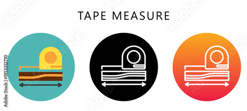 Tape Measure Multi Style Icon, Flat, Line, Glyph, Lineal, Dual Tone. Relate To Carpentry, Wood Industry. Use For Modern Concept, Ui, Ux Web And App Development.