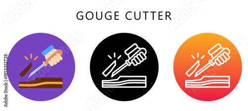 Gouge Cutter Multi Style Icon, Flat, Line, Glyph, Lineal, Dual Tone. Relate To Carpentry, Wood Industry. Use For Modern Concept, Ui, Ux Web And App Development.