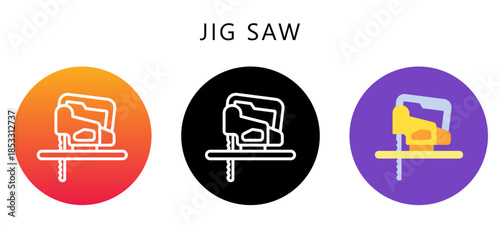 Jig Saw Multi Style Icon, Flat, Line, Glyph, Lineal, Dual Tone. Relate To Carpentry, Wood Industry. Use For Modern Concept, Ui, Ux Web And App Development.