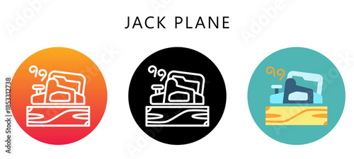 Jack Plane Multi Style Icon, Flat, Line, Glyph, Lineal, Dual Tone. Relate To Carpentry, Wood Industry. Use For Modern Concept, Ui, Ux Web And App Development.
