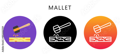 Mallet Multi Style Icon, Flat, Line, Glyph, Lineal, Dual Tone. Relate To Carpentry, Wood Industry. Use For Modern Concept, Ui, Ux Web And App Development.