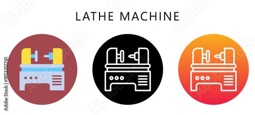 Lathe Machine Multi Style Icon, Flat, Line, Glyph, Lineal, Dual Tone. Relate To Carpentry, Wood Industry. Use For Modern Concept, Ui, Ux Web And App Development.