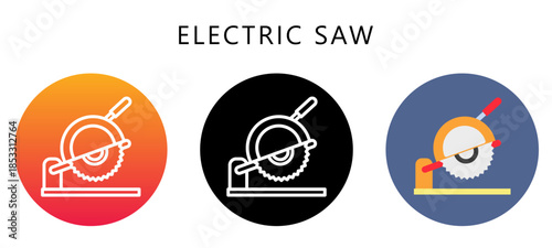 Electric Saw Multi Style Icon, Flat, Line, Glyph, Lineal, Dual Tone. Relate To Carpentry, Wood Industry. Use For Modern Concept, Ui, Ux Web And App Development.