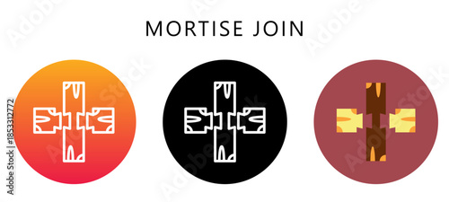 Mortise Join Multi Style Icon, Flat, Line, Glyph, Lineal, Dual Tone. Relate To Carpentry, Wood Industry. Use For Modern Concept, Ui, Ux Web And App Development.