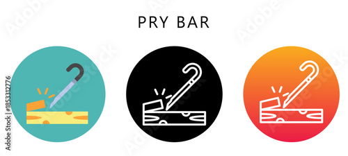 Pry Bar Multi Style Icon, Flat, Line, Glyph, Lineal, Dual Tone. Relate To Carpentry, Wood Industry. Use For Modern Concept, Ui, Ux Web And App Development.