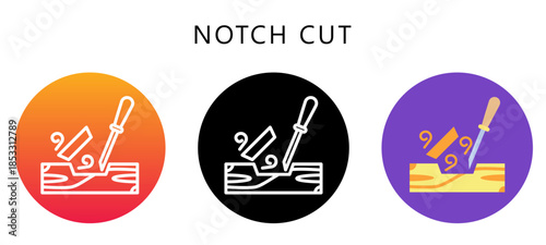 Notch Cut Multi Style Icon, Flat, Line, Glyph, Lineal, Dual Tone. Relate To Carpentry, Wood Industry. Use For Modern Concept, Ui, Ux Web And App Development.
