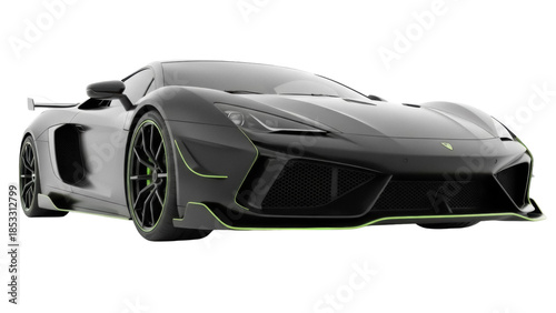 Obraz na płótnie Sleek black sports car with green accents isolated PNG, modern automotive design
