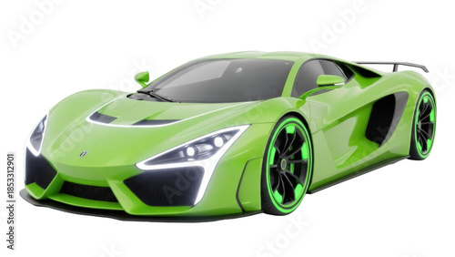 Foto Lime green sports car PNG isolated on transparent background, modern supercar wi