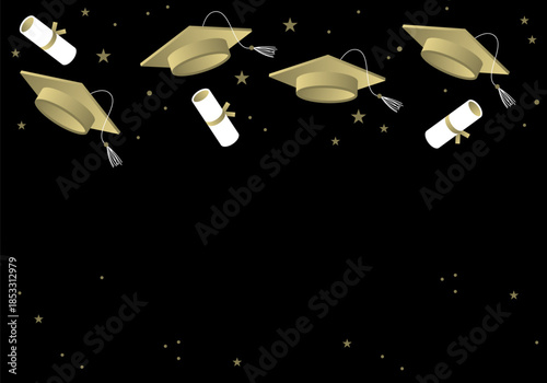 Frame with Graduation caps. Education concept. Template for graduation design, high school or college congratulation graduate, yearbook