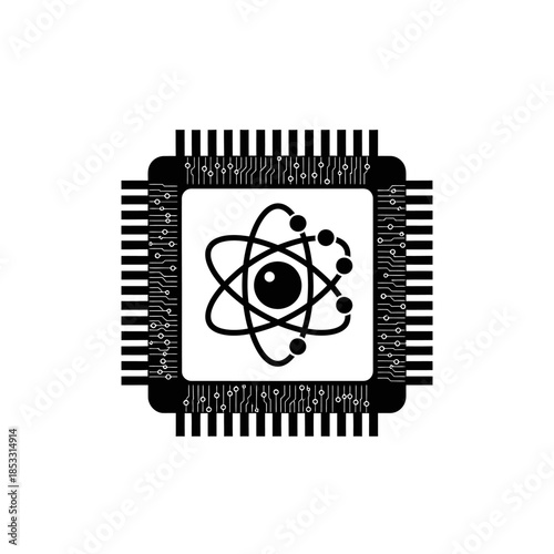 Quantum computing chip concept with atomic orbital CPU