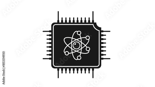 Quantum processor chip with atomic structure in white background