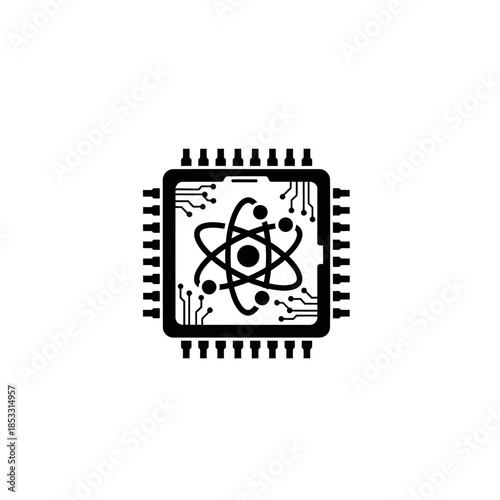 Quantum computing chip concept with atom representing advanced technology