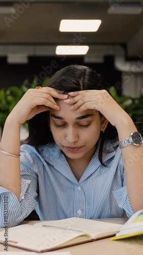 Stressed Indian student experiencing headache while studying