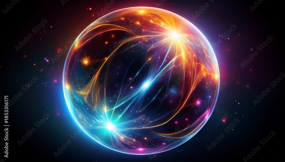 Obraz premium glowing colorful sphere light universe in a sphere cosmic wonder of light and color vibrant orb sphere of light and energy in space transparent