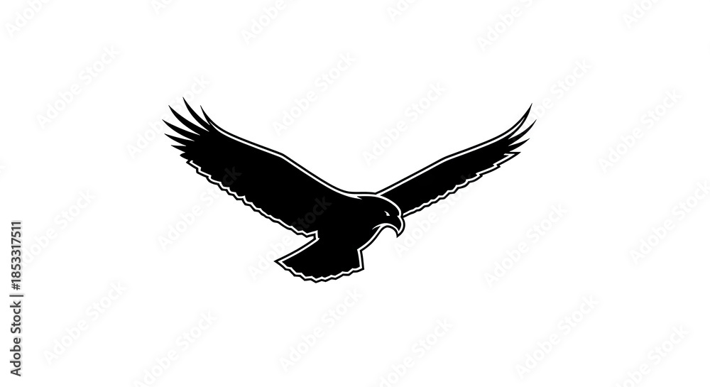 Naklejka premium Majestic Black Eagle in Flight Silhouette.