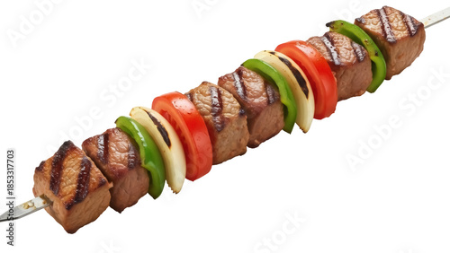 Tableau sur toile Grilled meat and vegetable shish kebab isolated PNG, delicious barbecue skewer w