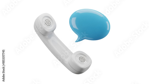 Tableau sur toile Retro white telephone handset with blue speech bubble isolated PNG, communicatio