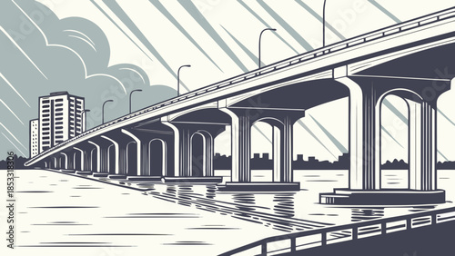 Miami skyline with a bridge over sparkling waters, framing the cityscape. Suitable for travel websites, city promotions, and real estate materials.