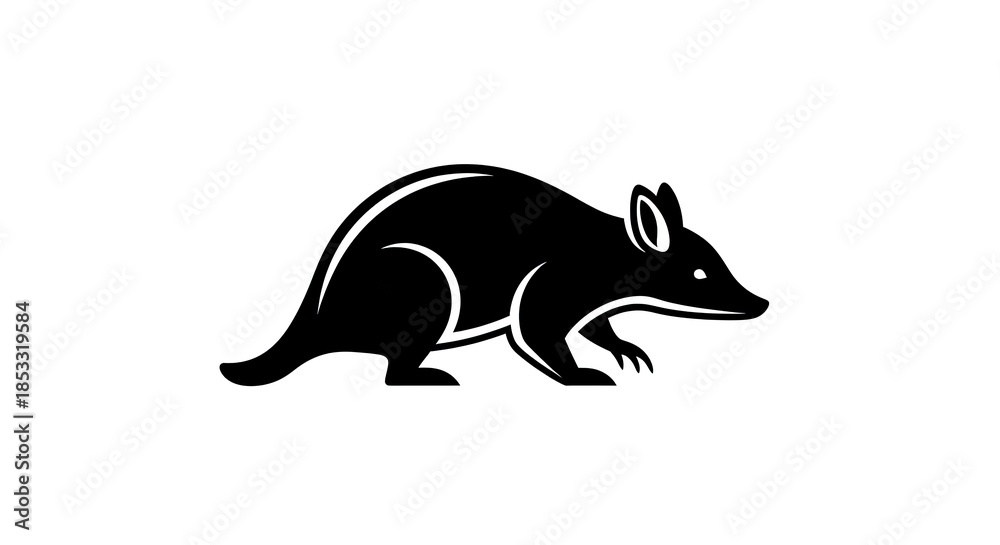 Obraz premium Minimalist black bandicoot silhouette icon on a white background.