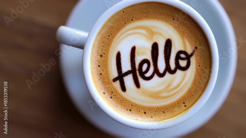 A cup of cappuccino with the word 