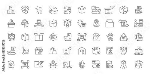 Shipping and delivery editable line icons set: logistics and parcel tracking symbols