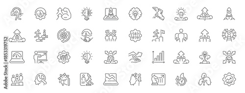 Business growth editable line icons set. success and achievement symbols