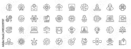 Technology editable line icons set: linear style for innovation and tech projects