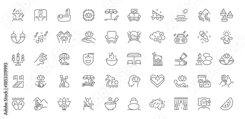 Spa and relaxation editable line icons set. wellness and self-care symbols