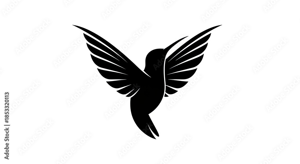 Obraz premium Minimalist Black Silhouette of a Hummingbird in Flight.