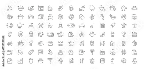 Food and cuisine editable line icons set. culinary and cooking symbols