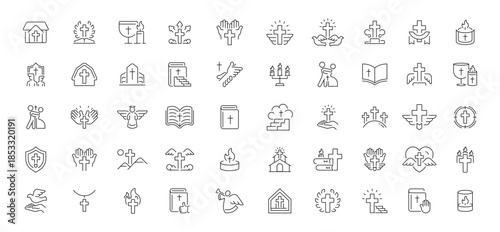 Religious editable line icons set featuring linear, sacred and spiritual symbols