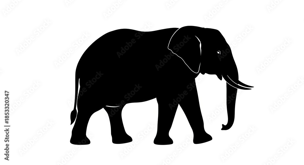 Fototapeta premium Majestic Elephant Silhouette - A Striking Black and White Depiction of Wildlife.