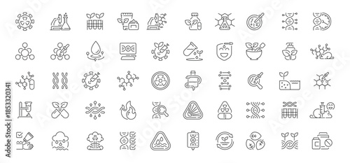 Chemical research editable line icons set. laboratory and scientific symbols