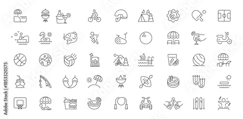Swimming and exercise editable line icons set. fitness and recreation symbols