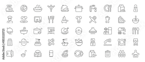 Cooking and kitchen editable line icons set. culinary and food preparation symbols