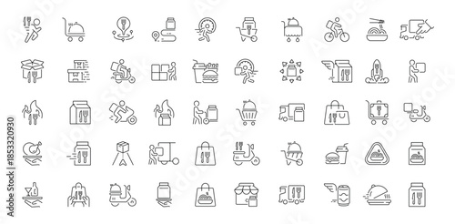 Delivery editable line icons set. shipping and logistics outline symbols