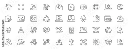 Business networking editable line icons set: communication and connection styles