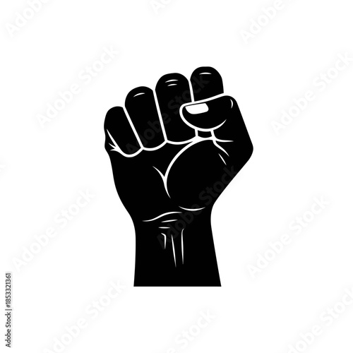 Strong black fist raised in the air as a symbol of power